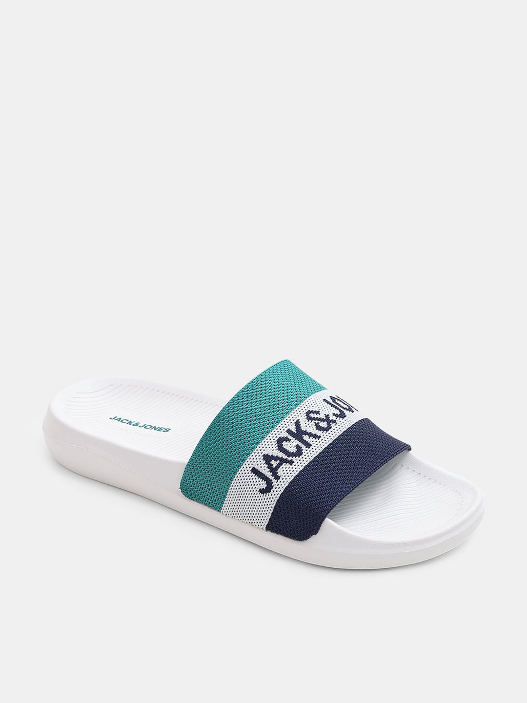 White Logo Print Pool Sliders