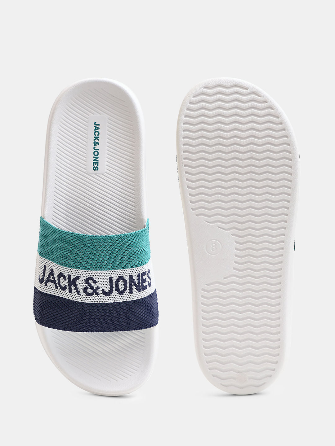 White Logo Print Pool Sliders