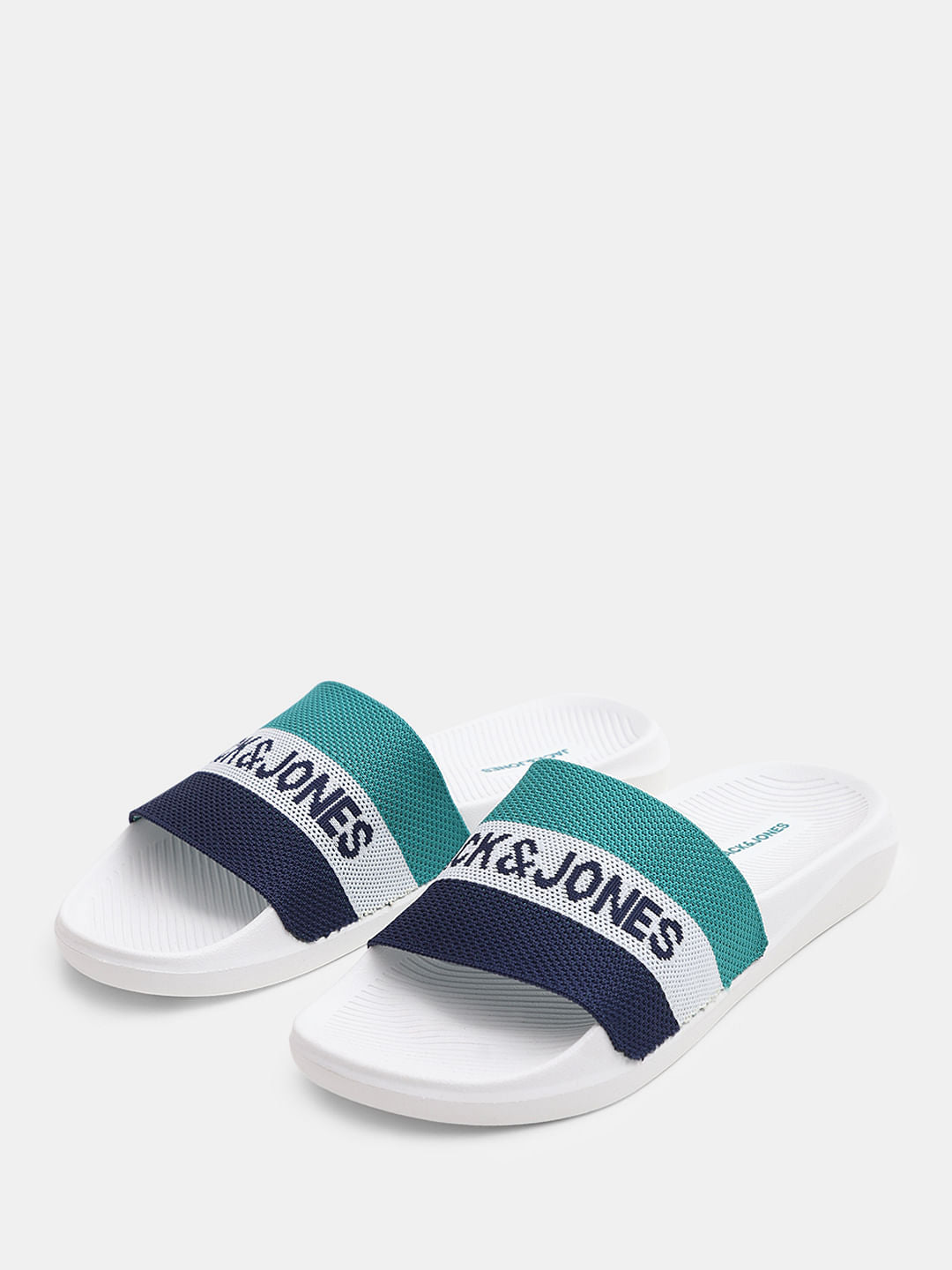 White Logo Print Pool Sliders