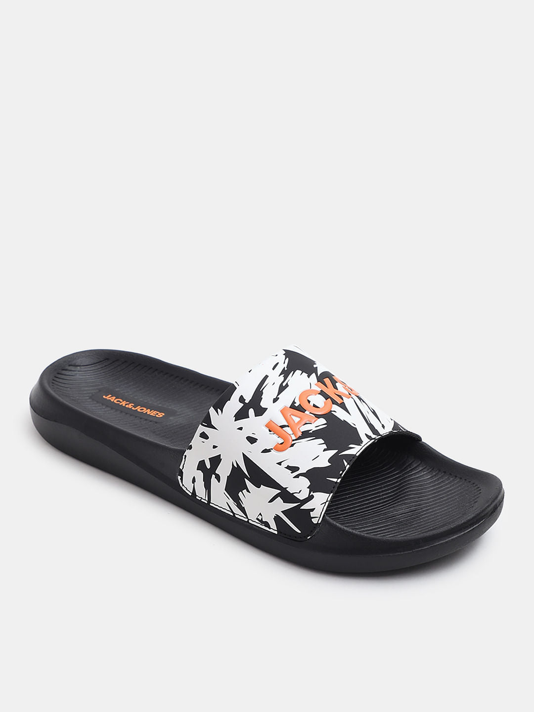 Black Abstract Logo Print Pool Sliders
