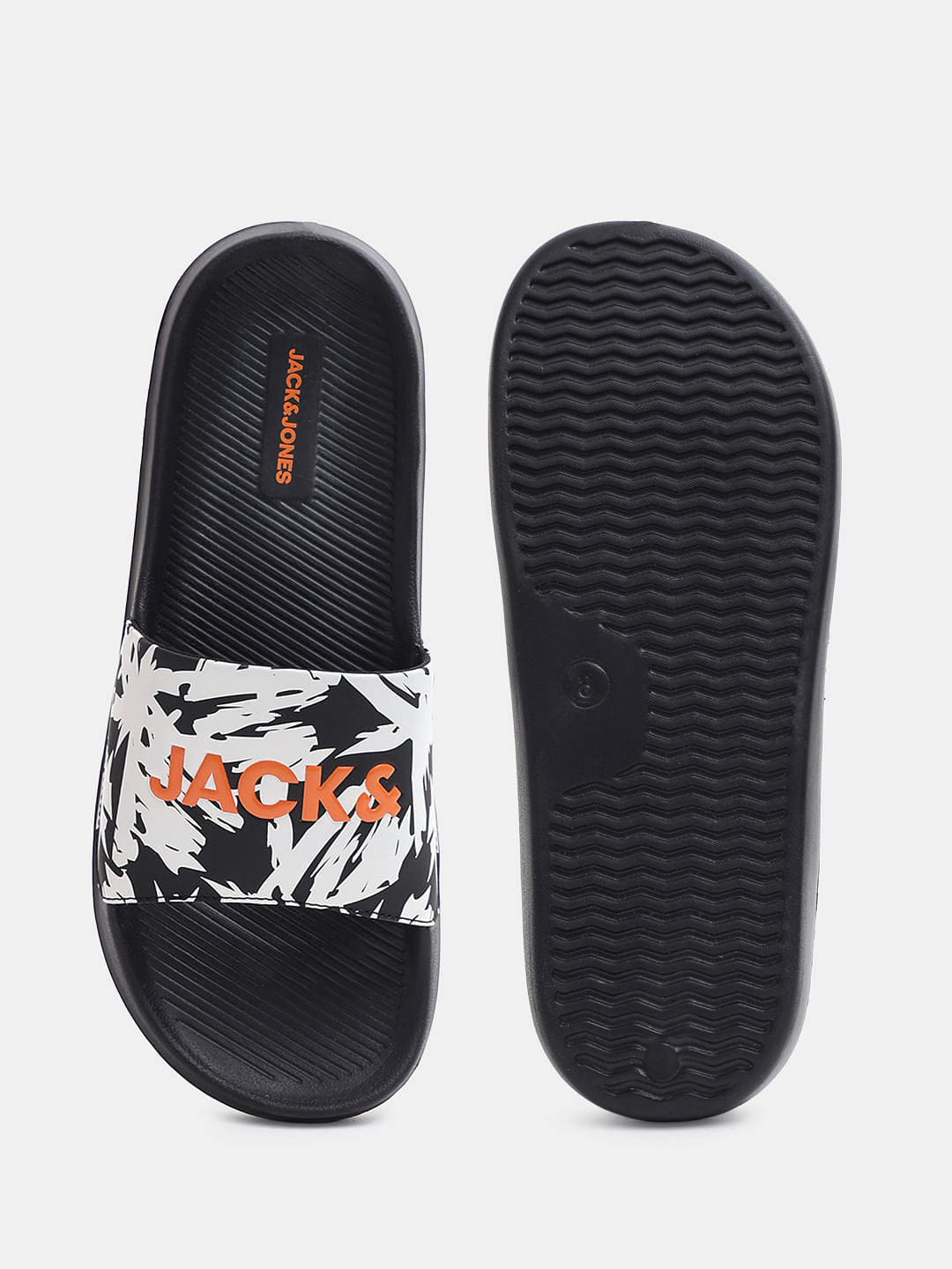 Black Abstract Logo Print Pool Sliders