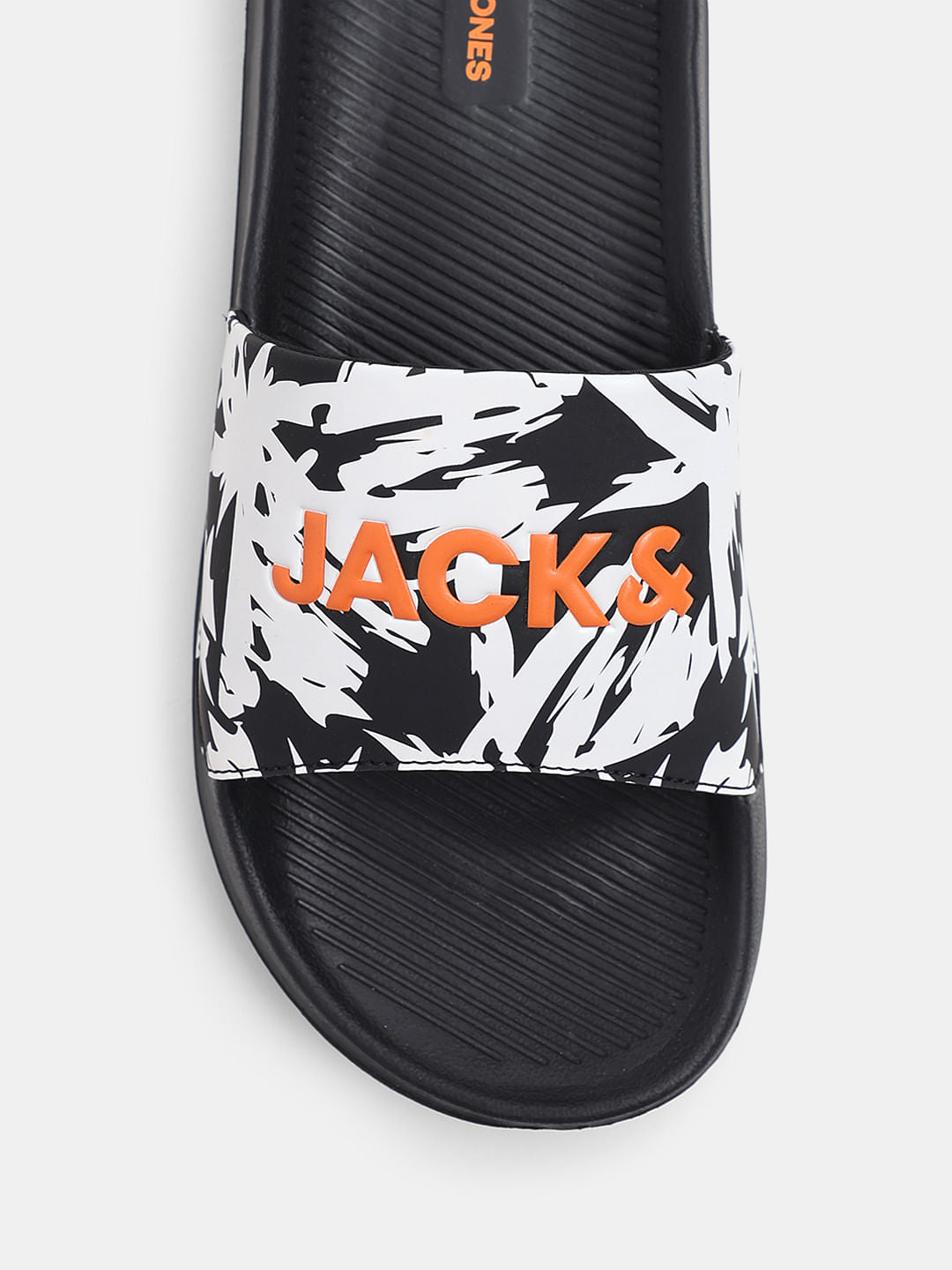 Black Abstract Logo Print Pool Sliders