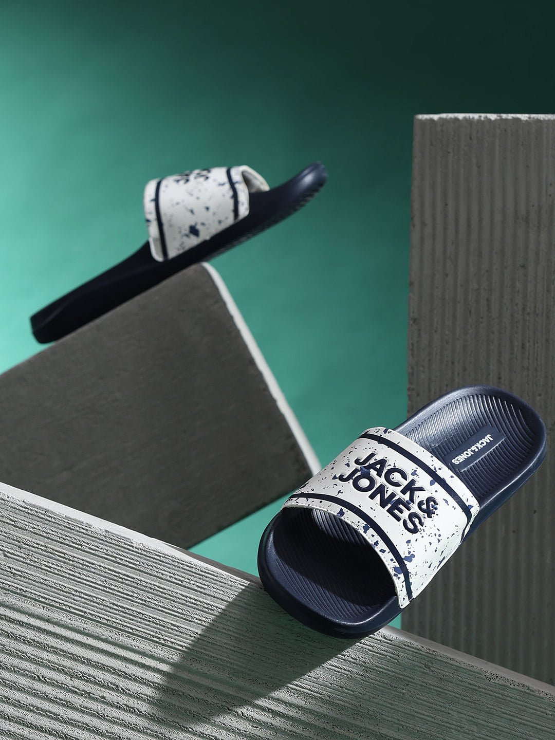 Navy Blue Logo Print Pool Sliders