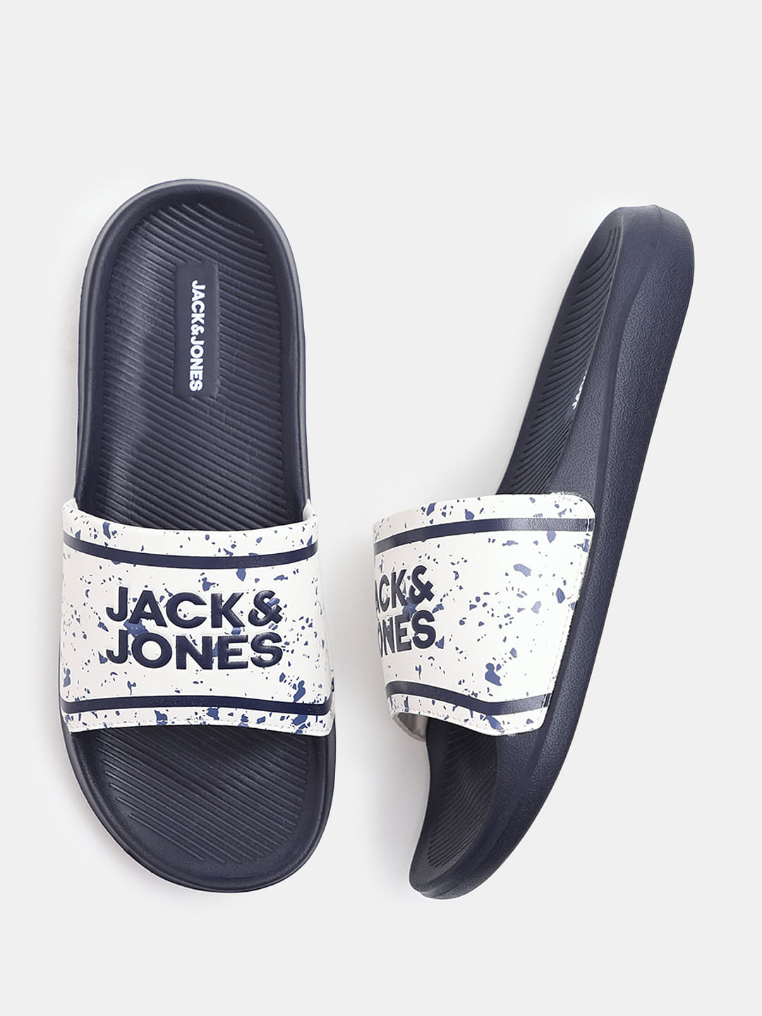 Navy Blue Logo Print Pool Sliders