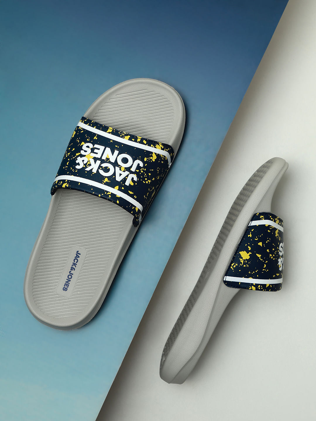 Grey Logo Print Pool Sliders