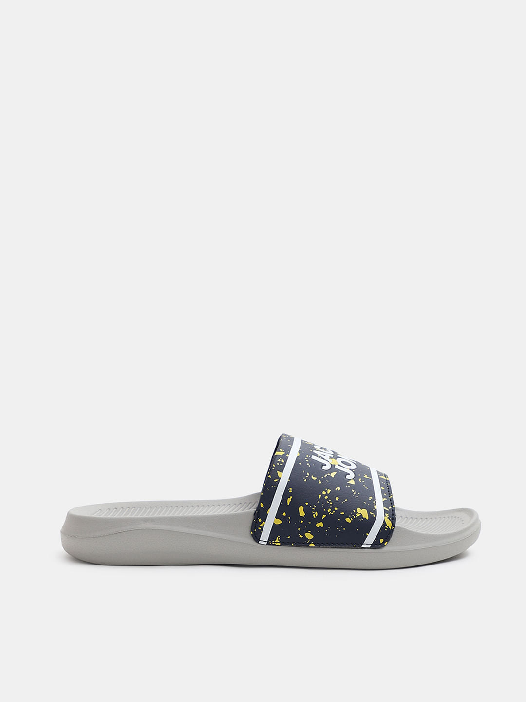 Grey Logo Print Pool Sliders