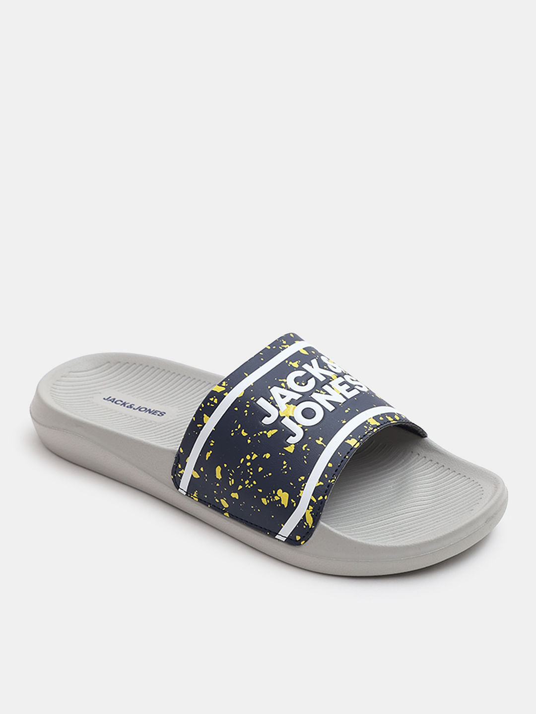 Grey Logo Print Pool Sliders