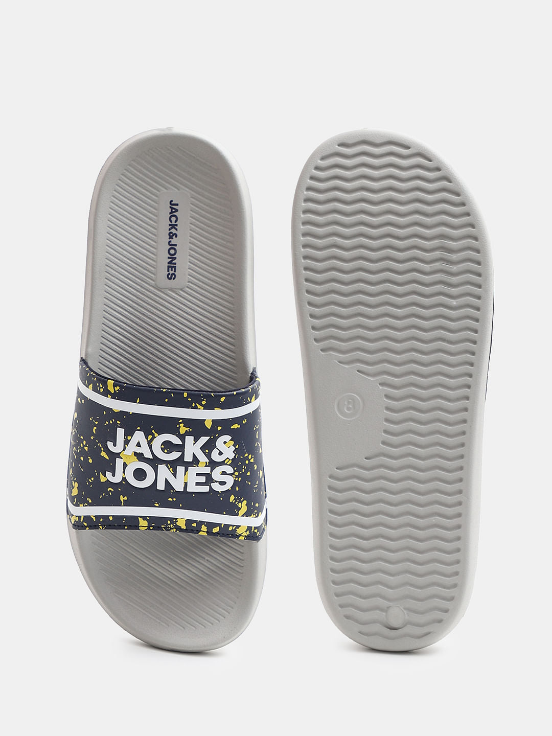 Grey Logo Print Pool Sliders