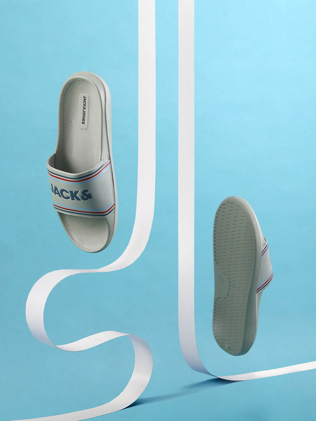 Grey Logo Print Pool Sliders