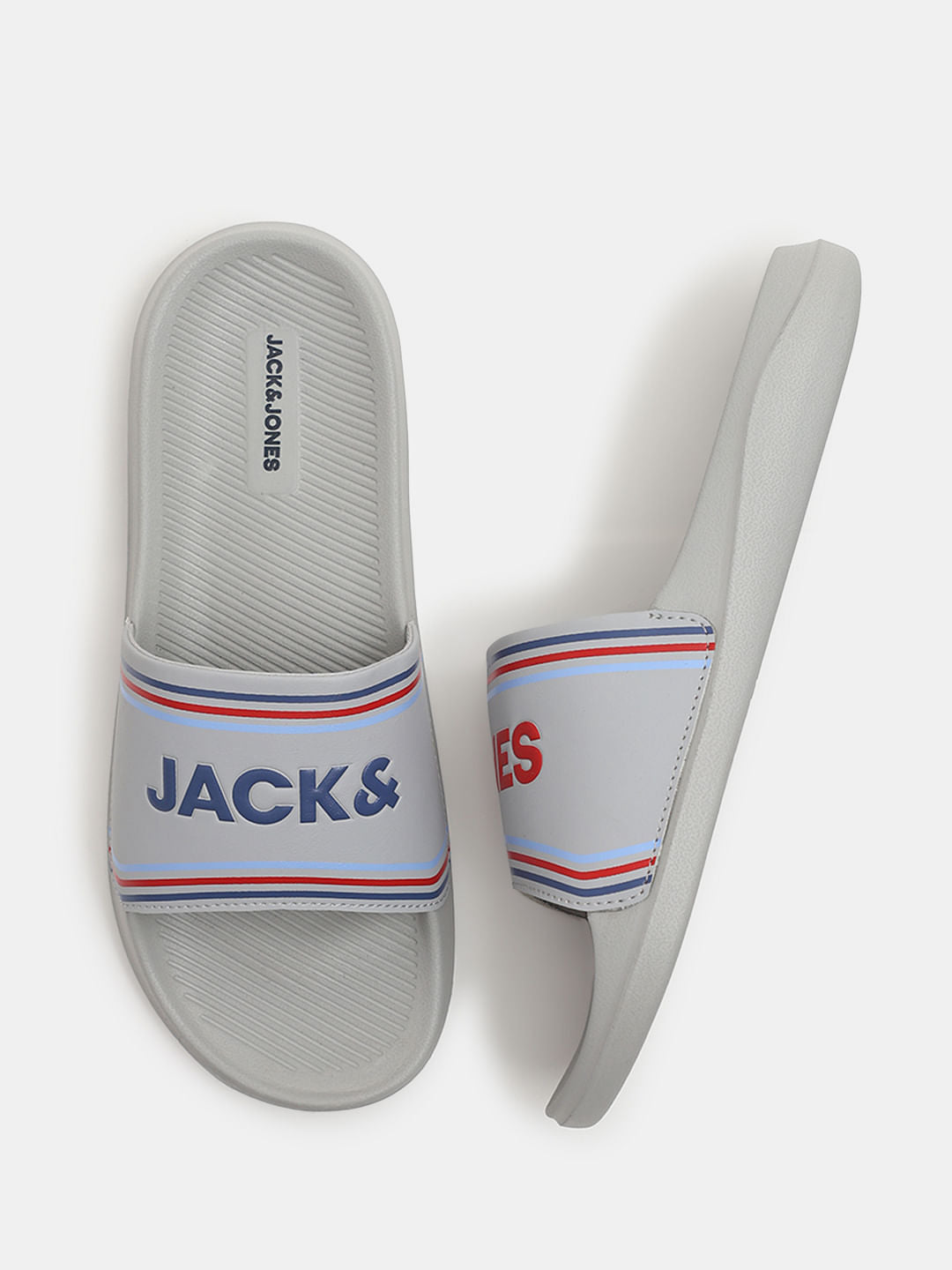 Grey Logo Print Pool Sliders