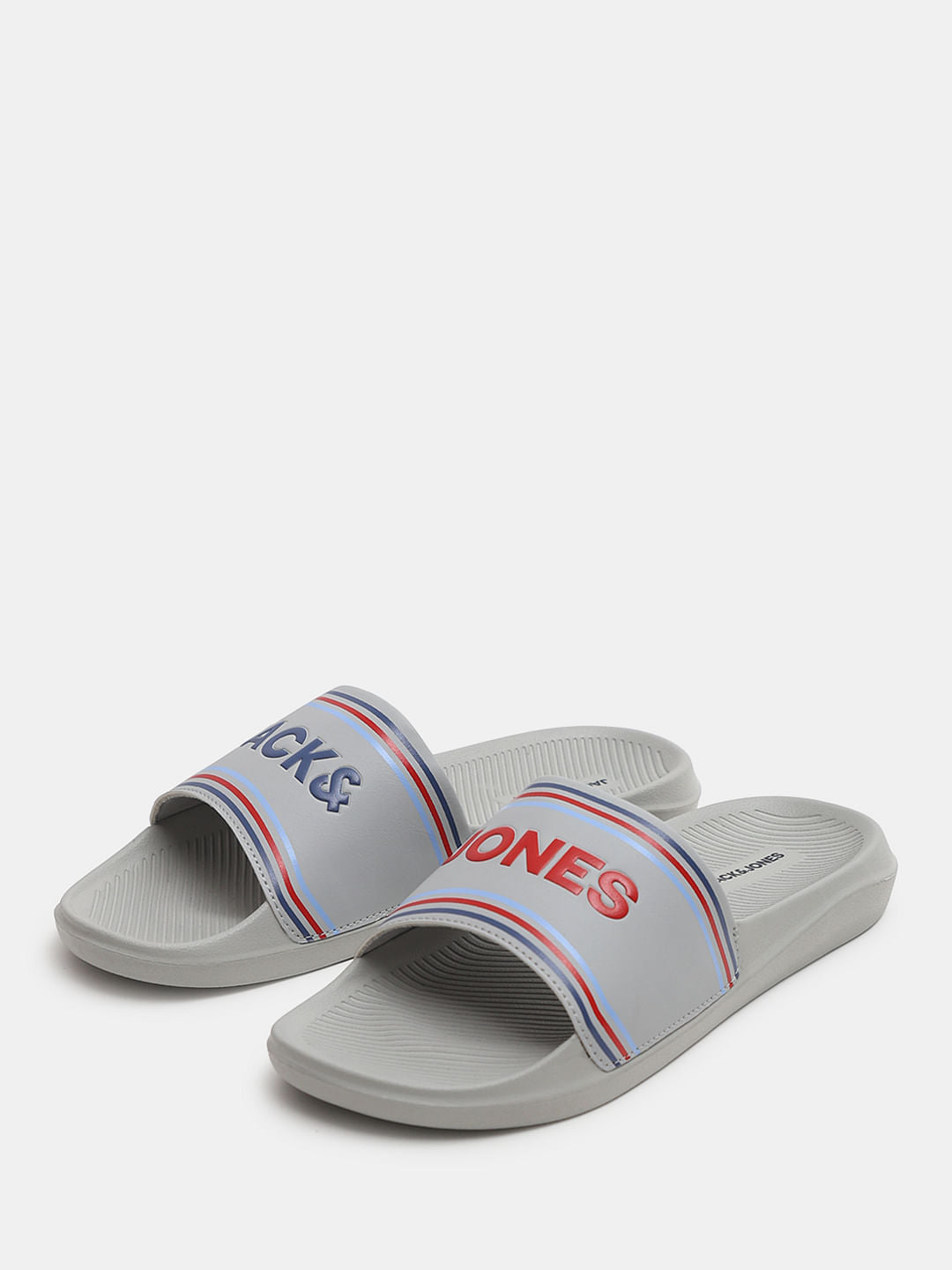 Grey Logo Print Pool Sliders
