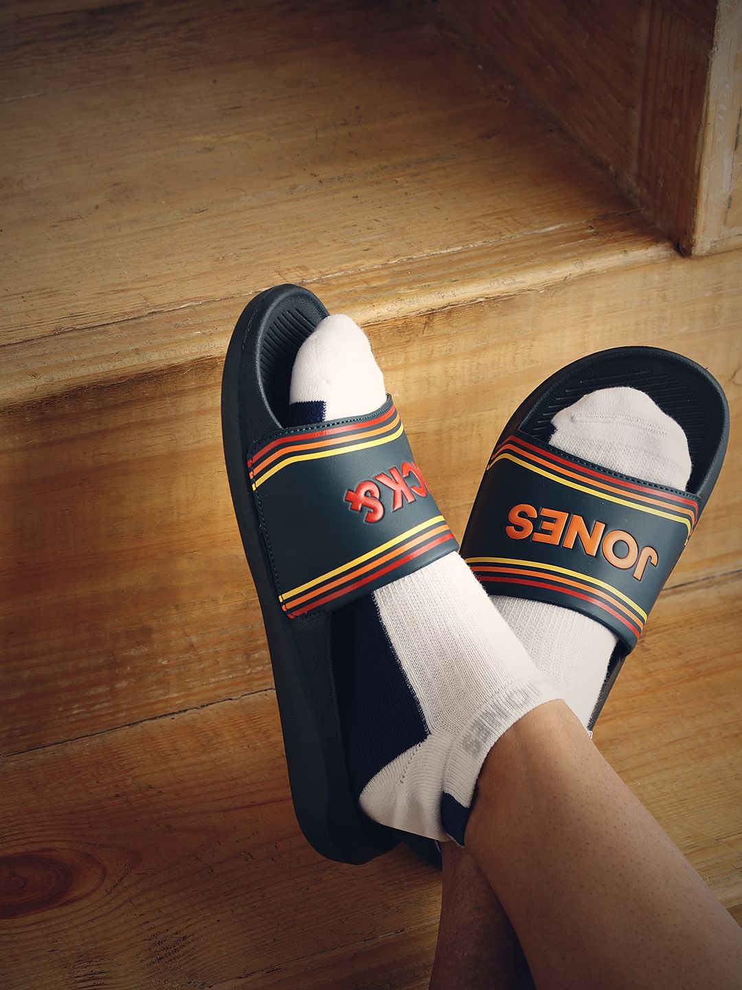 Green Multicolour Logo Print Pool Sliders