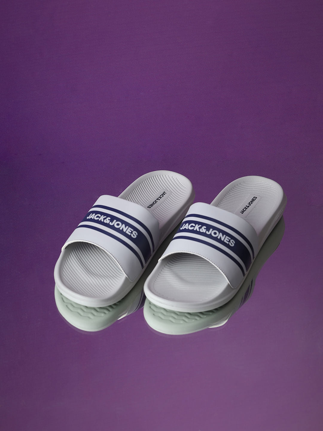 Light Grey Logo Print Pool Sliders