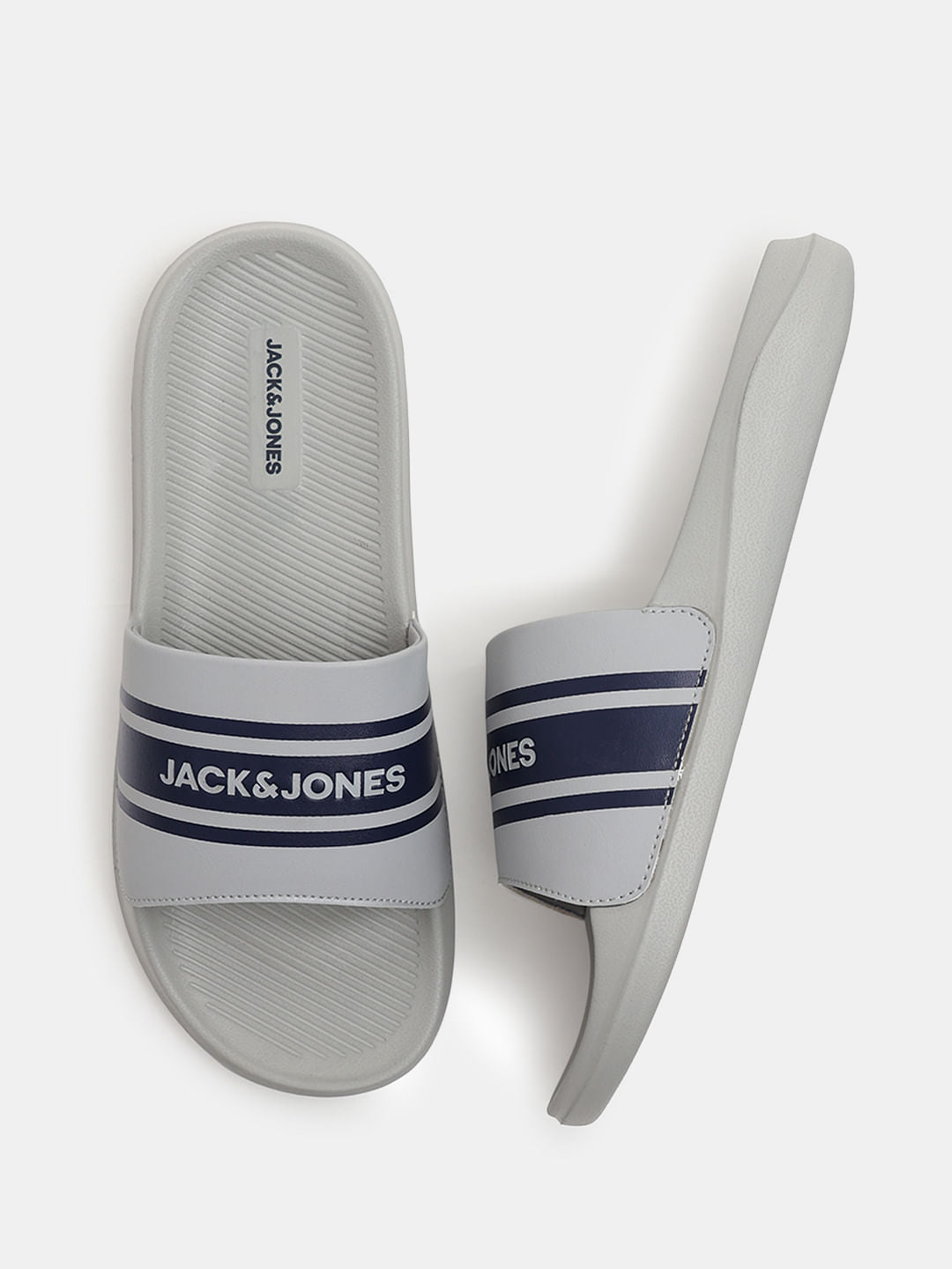 Light Grey Logo Print Pool Sliders