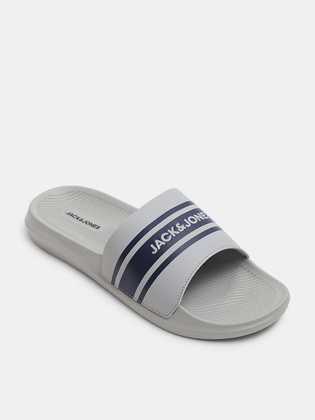 Light Grey Logo Print Pool Sliders