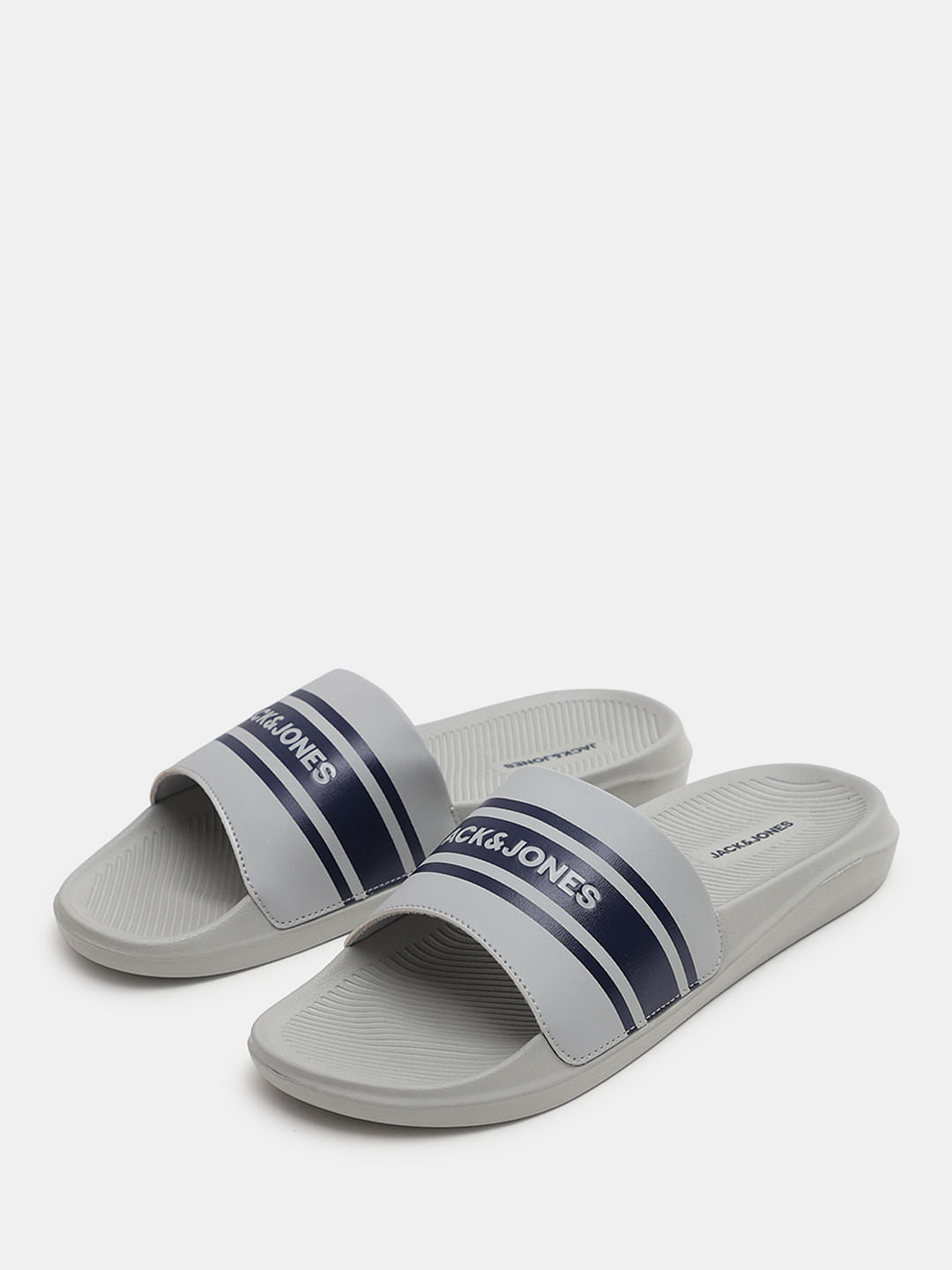Light Grey Logo Print Pool Sliders