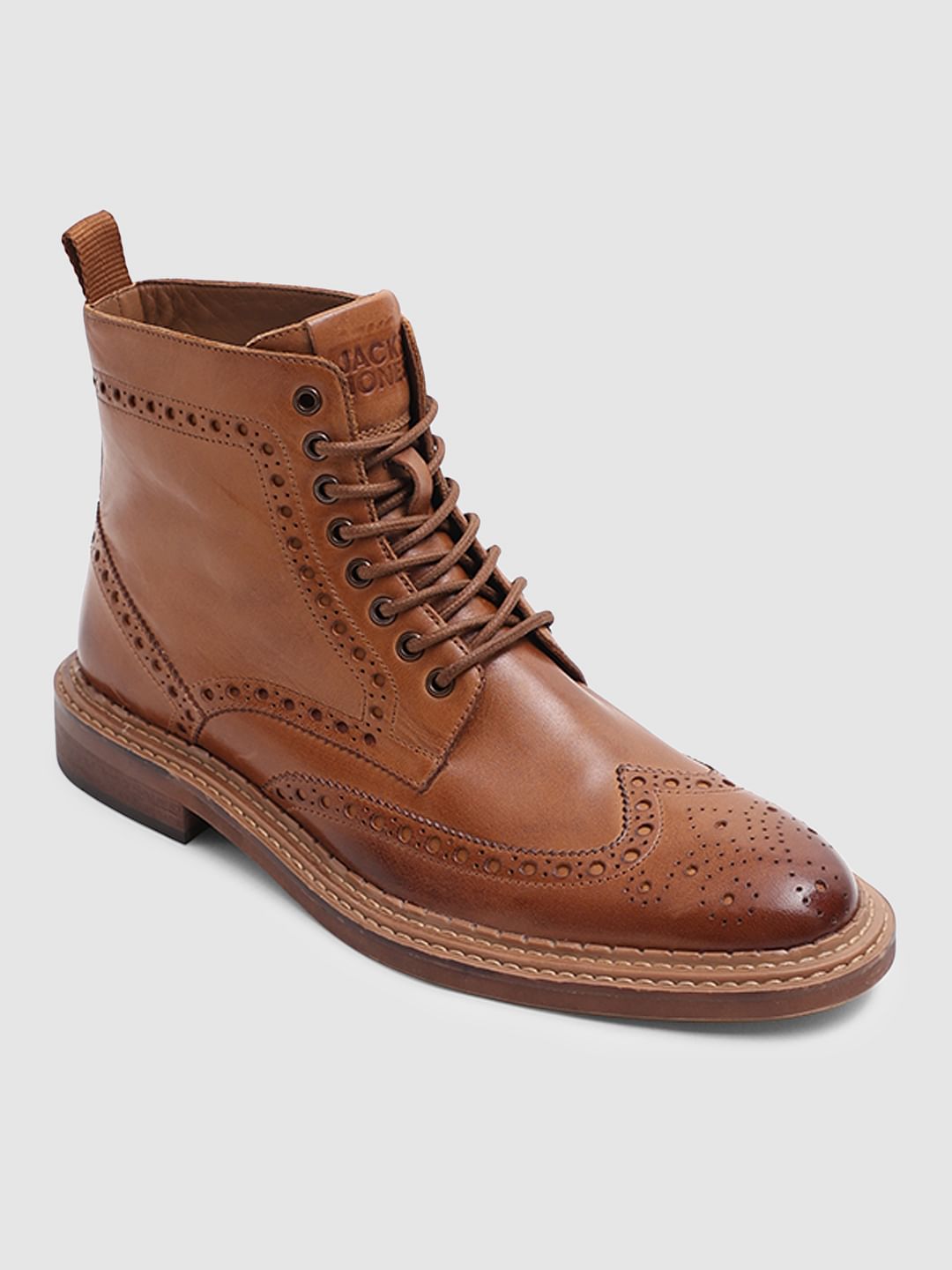 Brown Brogue Wingtip Leather Boots