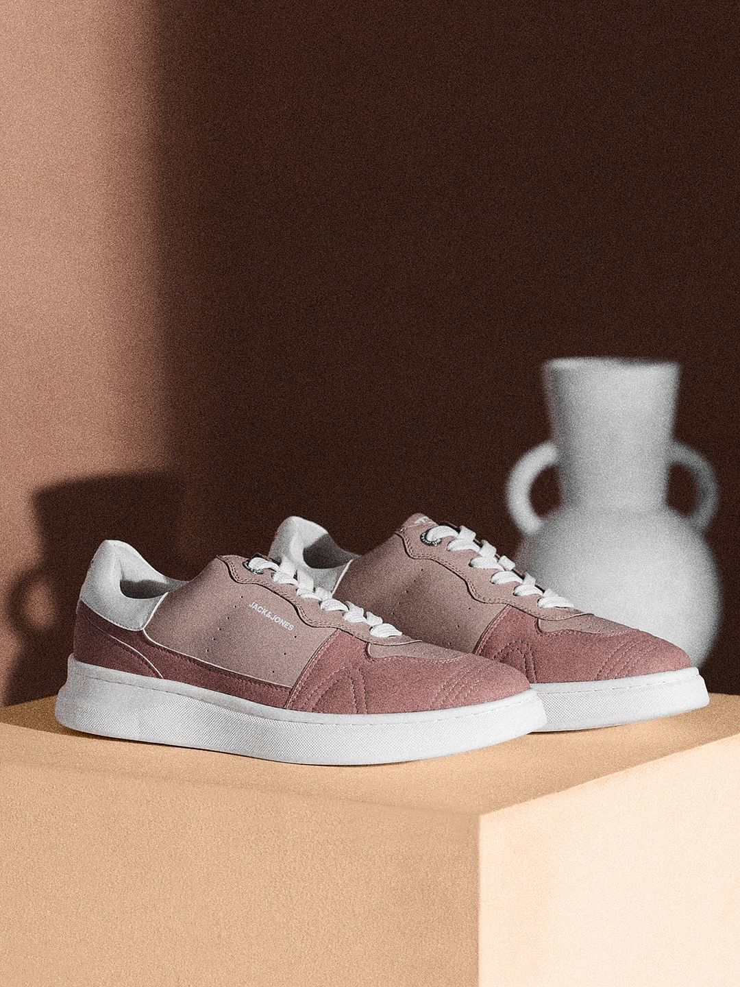 Pink Colourblocked Lace-Up Sneakers