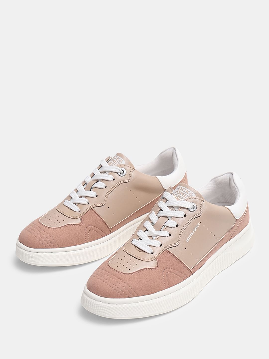 Pink Colourblocked Lace-Up Sneakers