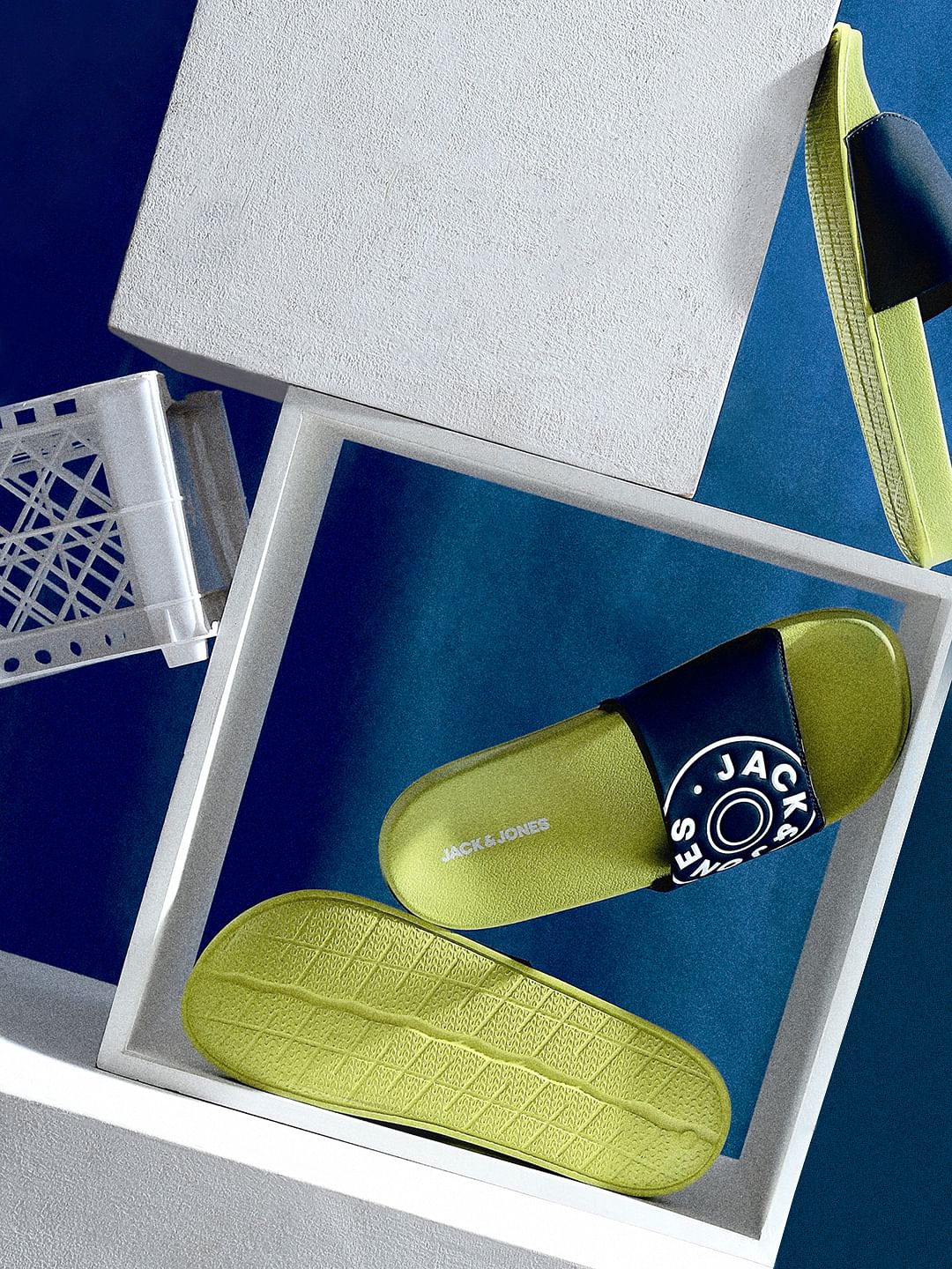 Lime Yellow Logo Print Pool Sliders