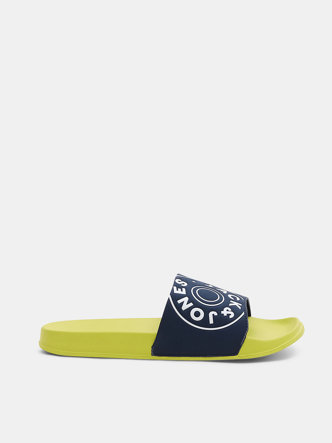 Lime Yellow Logo Print Pool Sliders