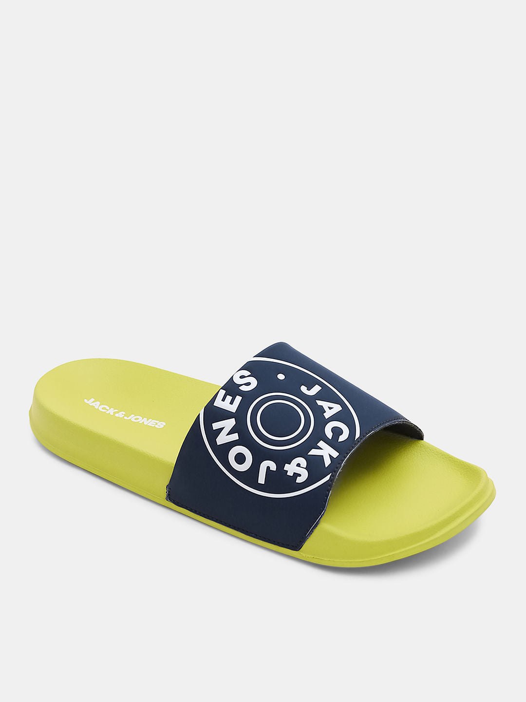 Lime Yellow Logo Print Pool Sliders