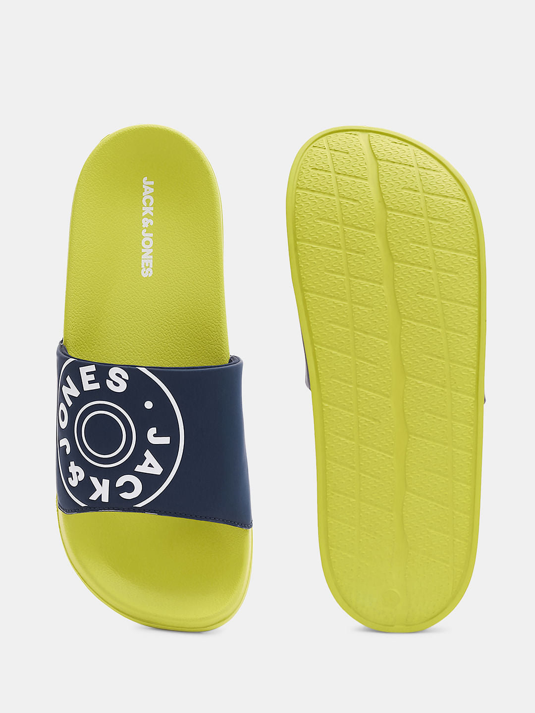 Lime Yellow Logo Print Pool Sliders
