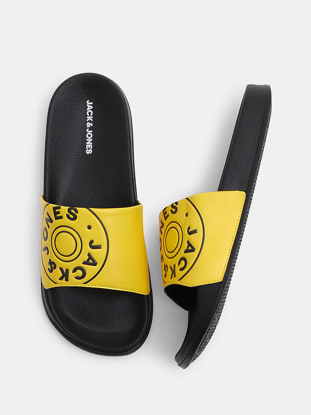 Yellow Logo Print Pool Sliders