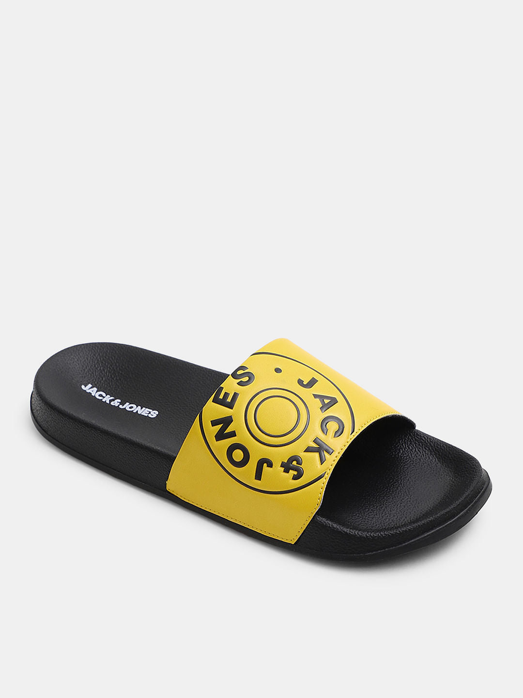 Yellow Logo Print Pool Sliders