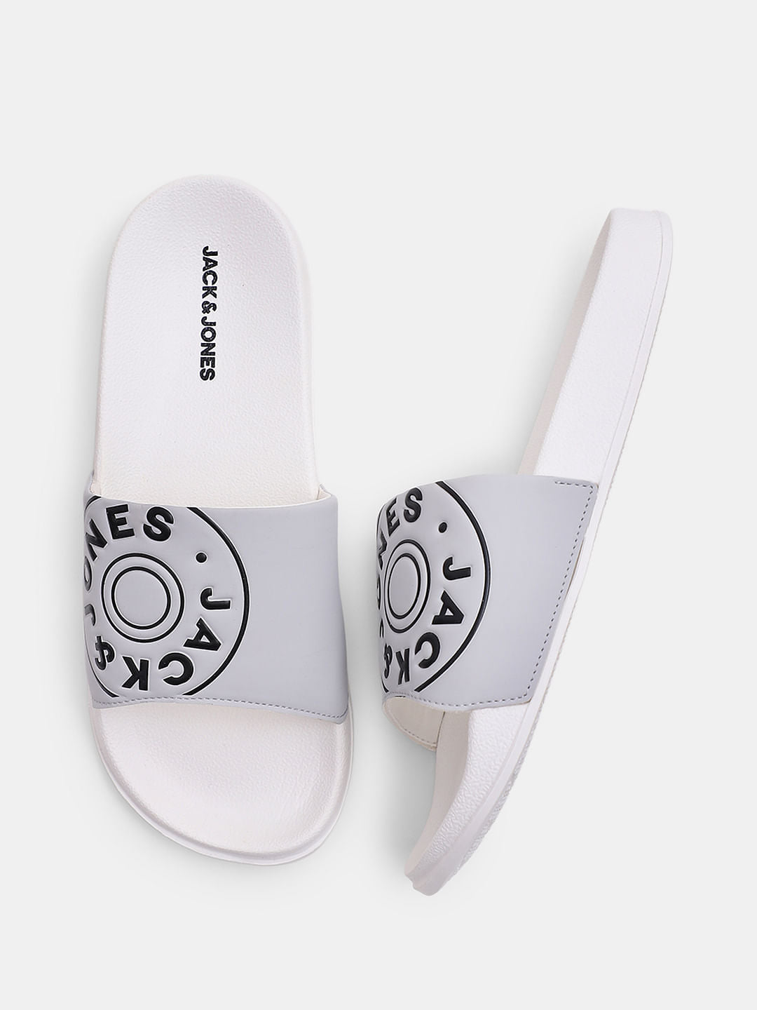 White Logo Print Pool Sliders