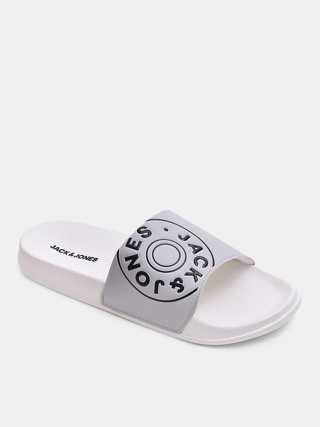White Logo Print Pool Sliders