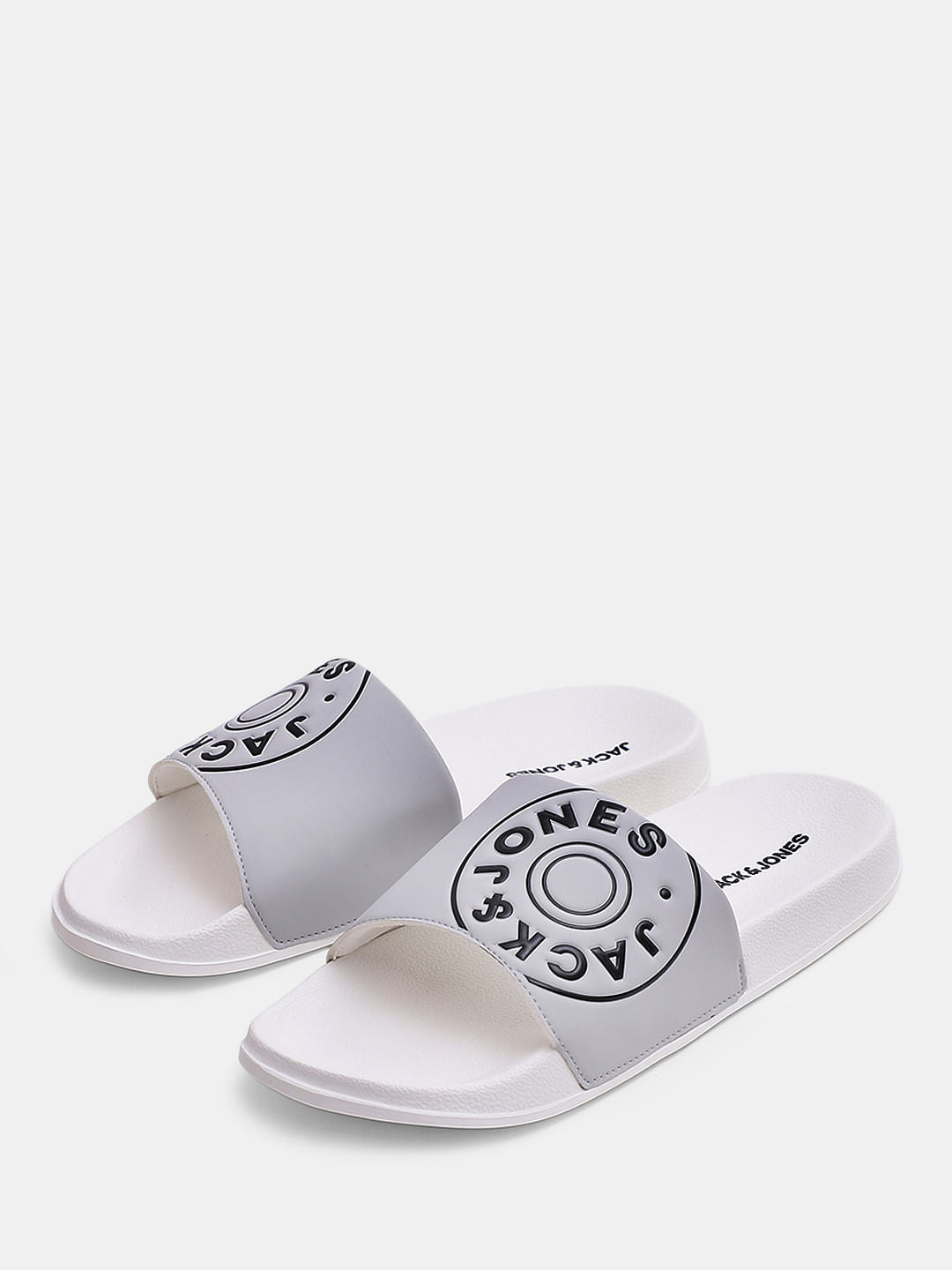 White Logo Print Pool Sliders