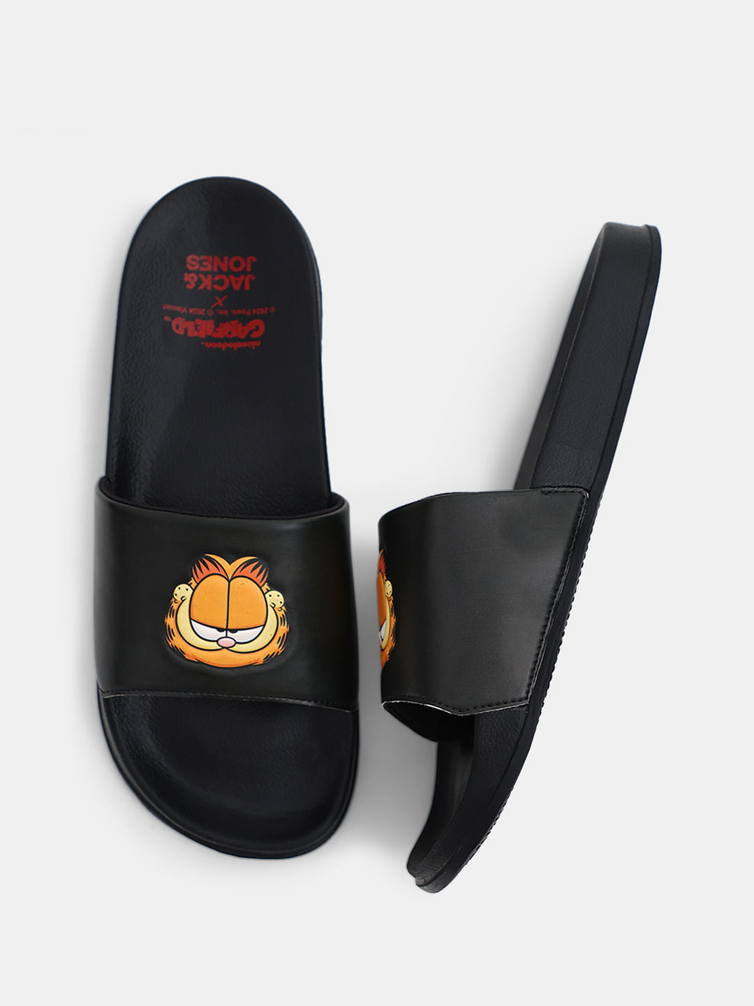 JACK&JONES X GARFIELD Black Printed Pool Sliders