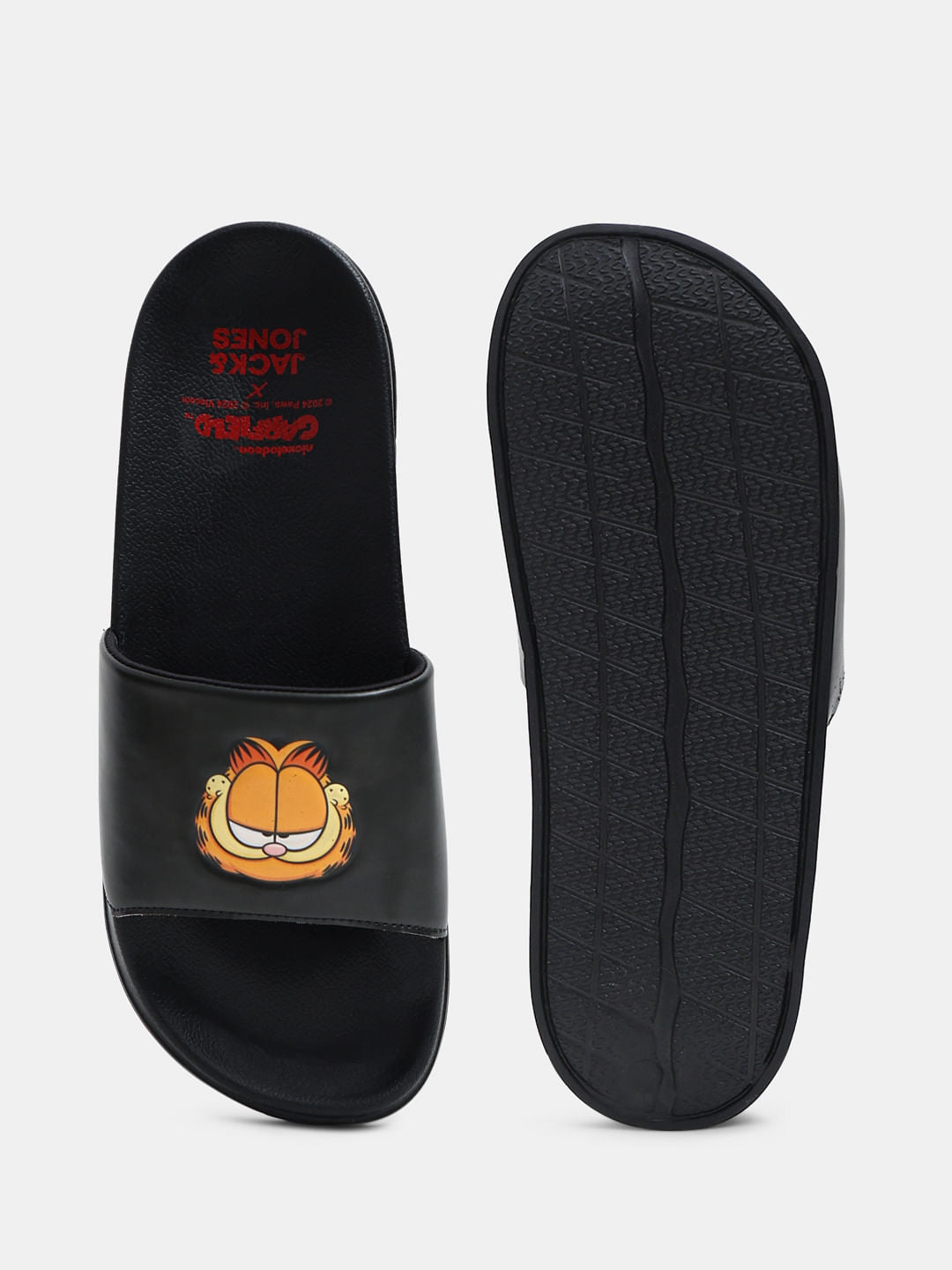 JACK&JONES X GARFIELD Black Printed Pool Sliders
