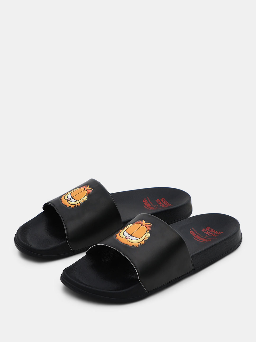 JACK&JONES X GARFIELD Black Printed Pool Sliders