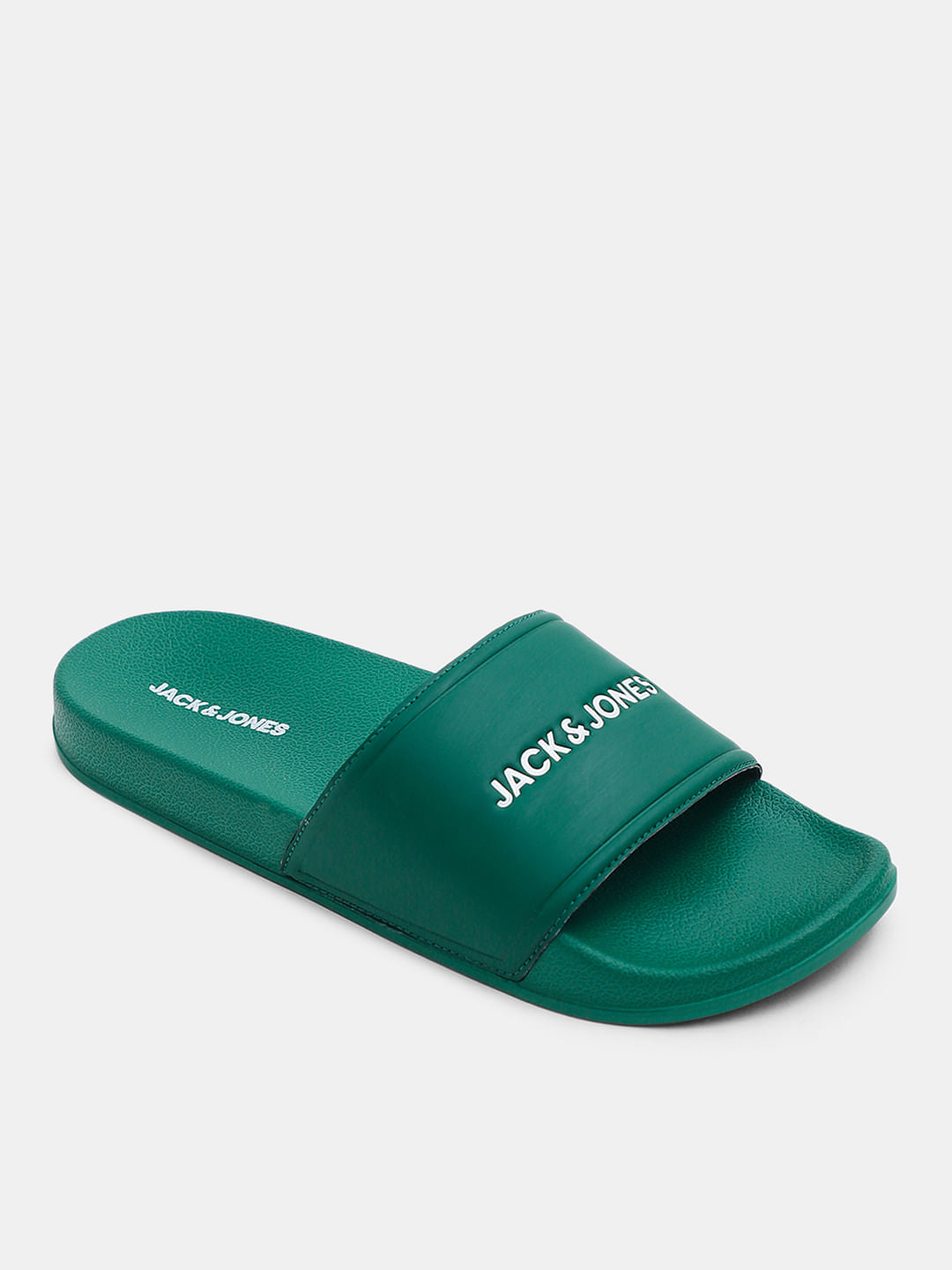 Green Small Logo Print Pool Sliders