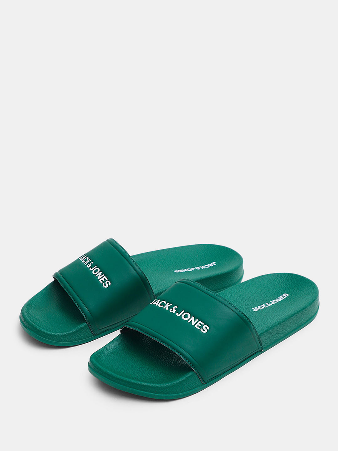 Green Small Logo Print Pool Sliders
