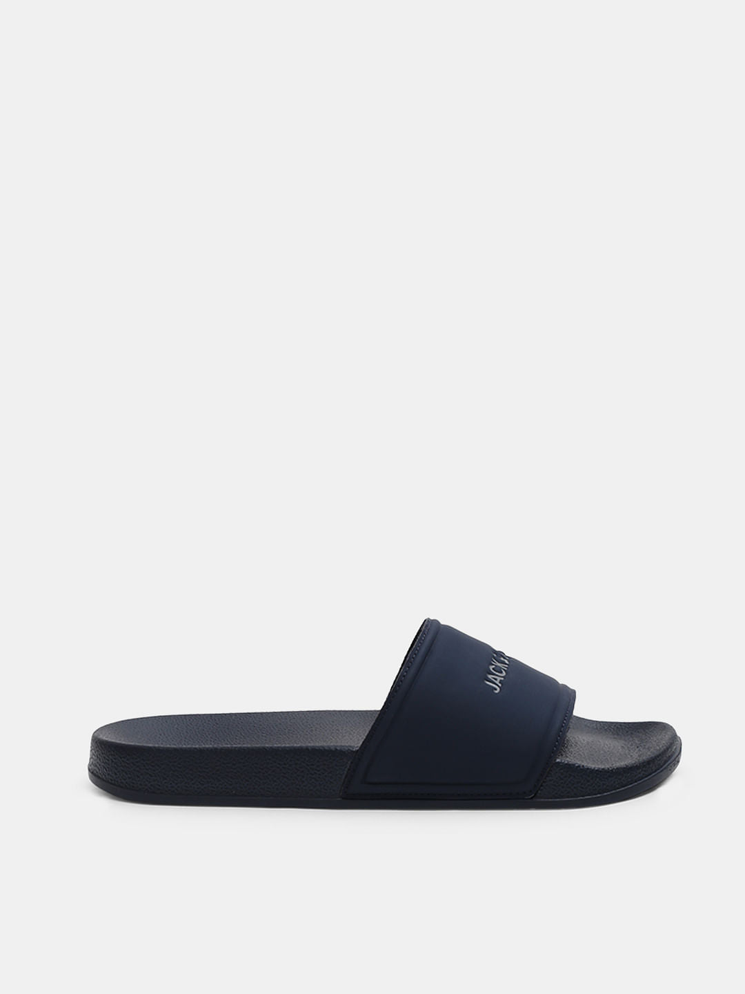 Navy Blue Logo Print Pool Sliders