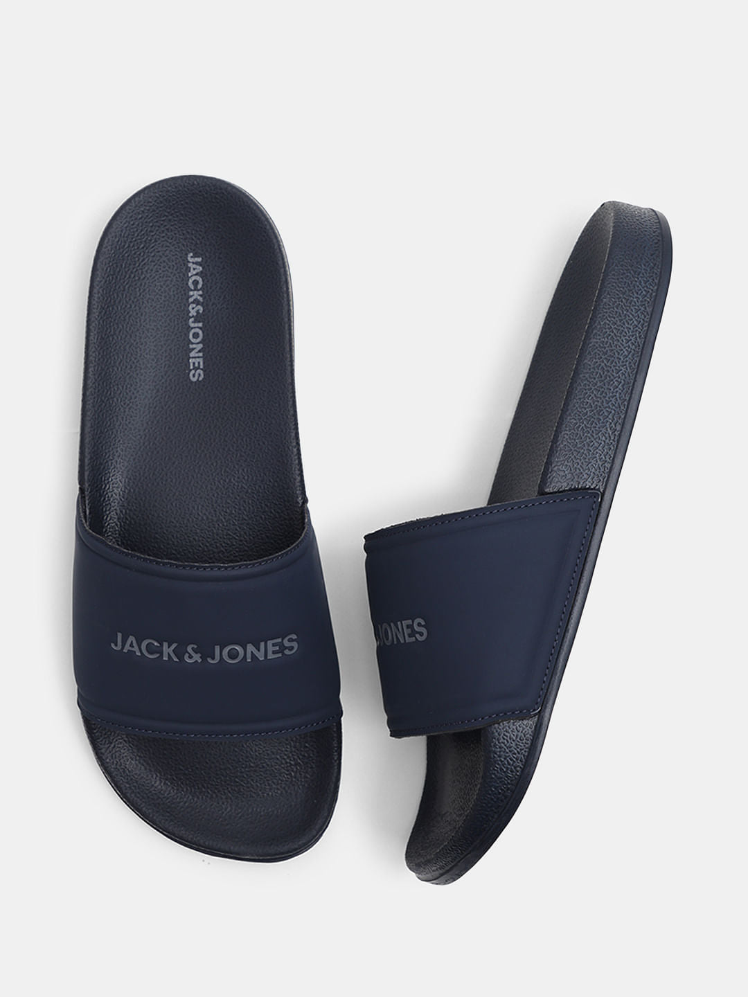 Navy Blue Logo Print Pool Sliders