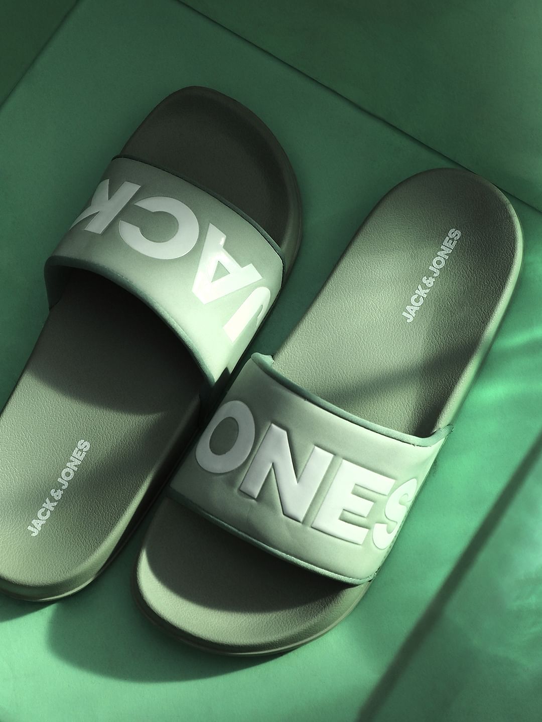 Green Big Logo Print Pool Sliders