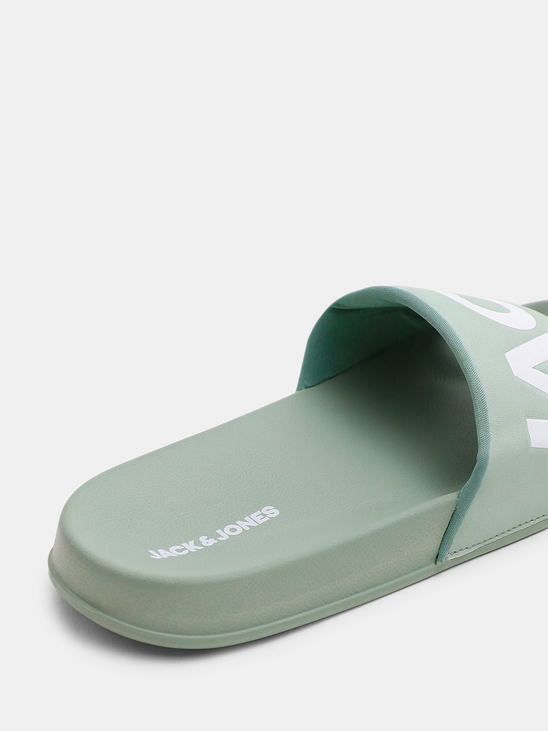 Green Big Logo Print Pool Sliders