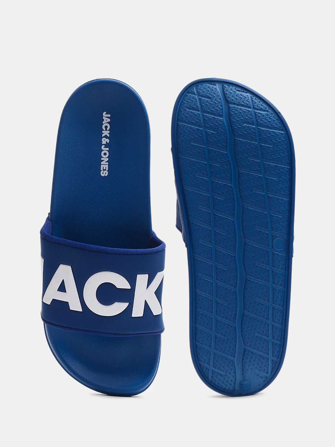 Blue Big Logo Print Pool Sliders