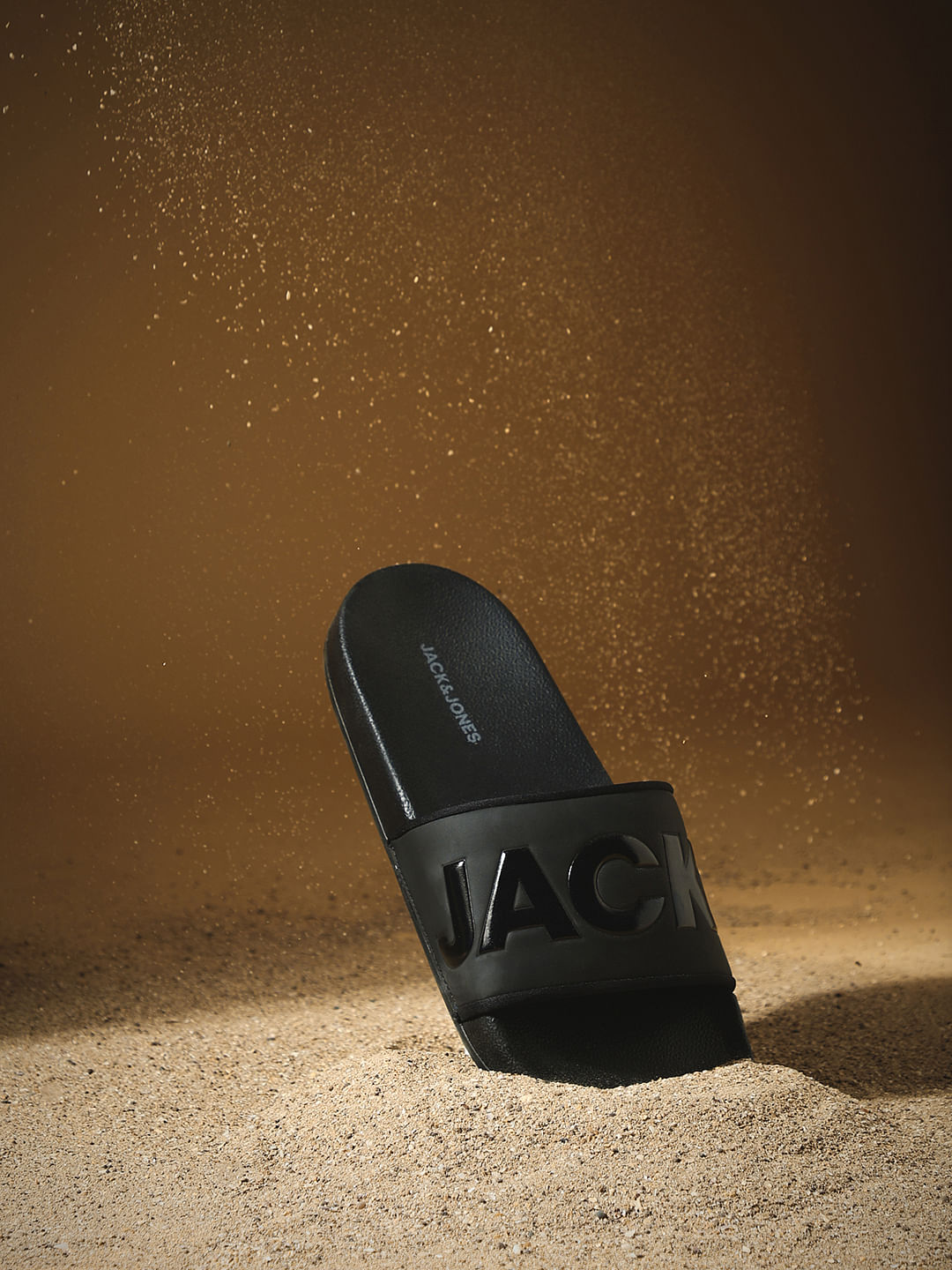 Black Oversized Logo Print Pool Sliders