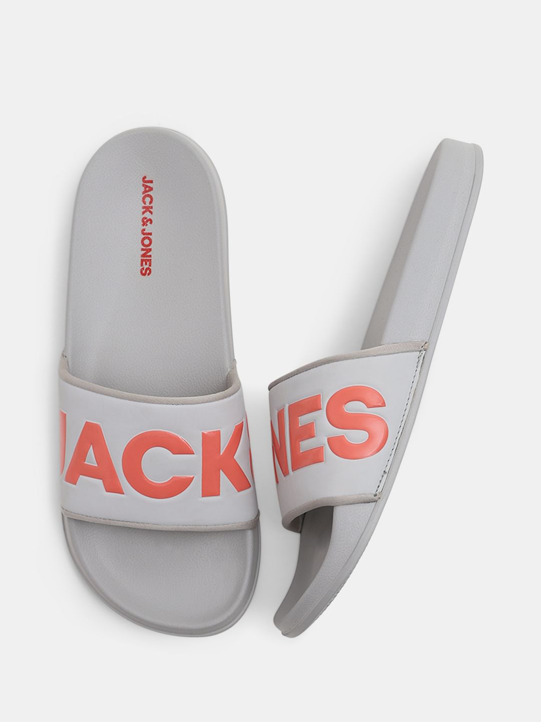 Grey Logo Print Pool Sliders