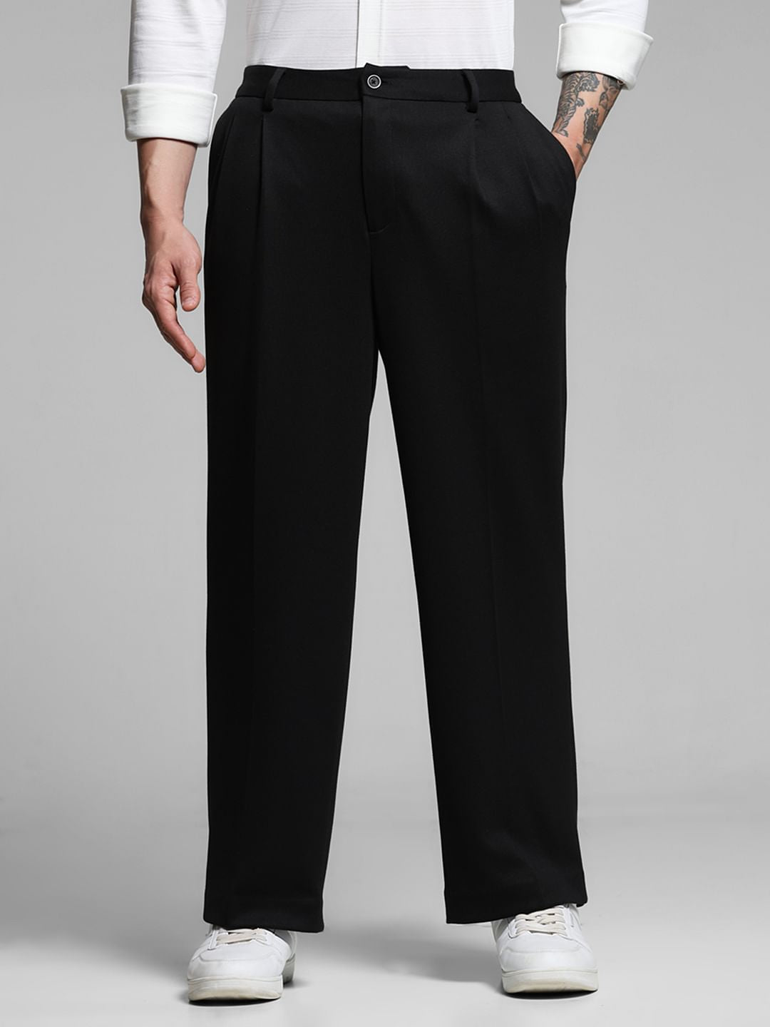 Black Mid Rise Regular Fit Pants - Main Image