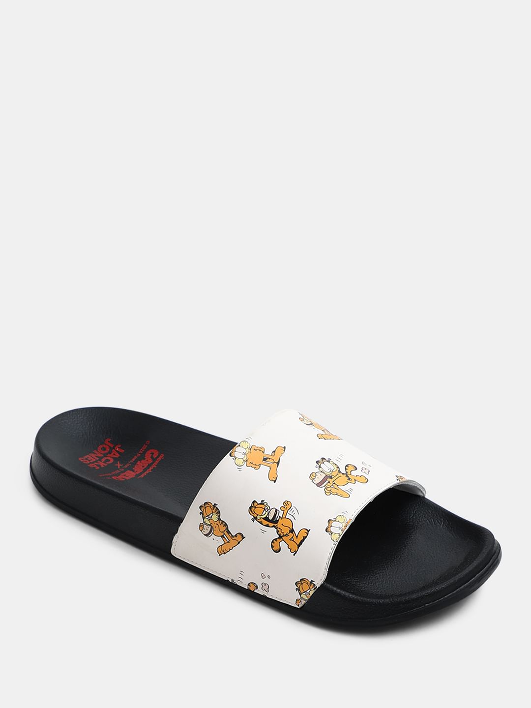 JACK&JONES X GARFIELD Black Printed Pool Sliders