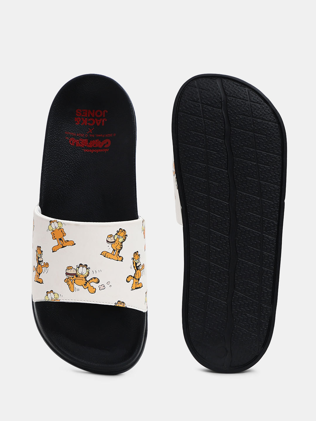 JACK&JONES X GARFIELD Black Printed Pool Sliders