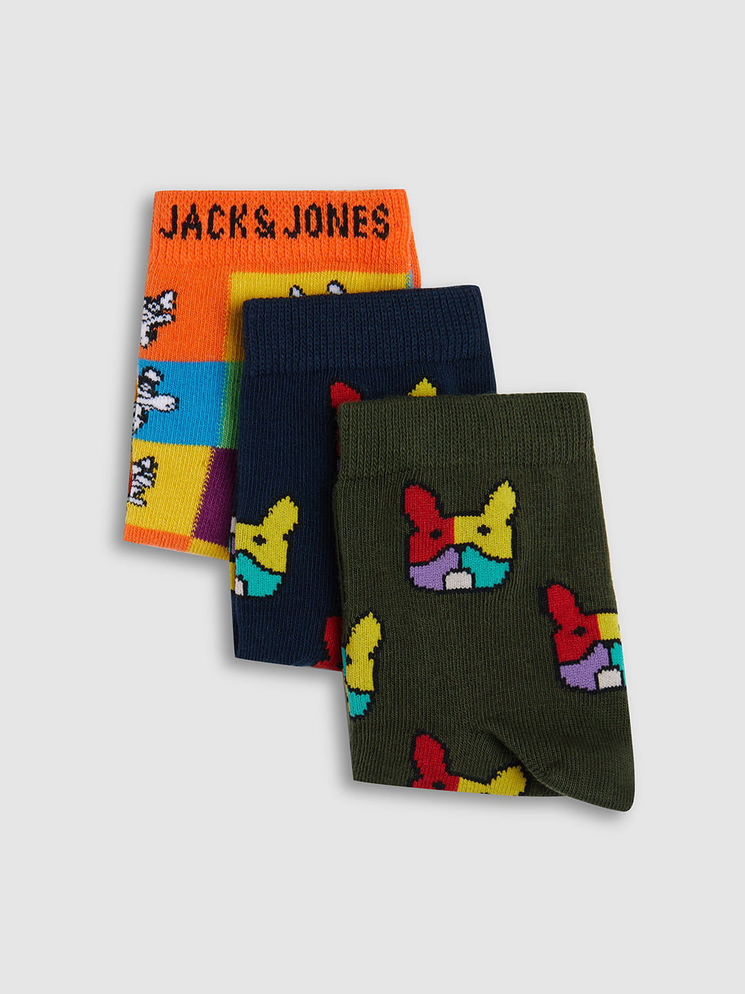 Boys Pack Of 3 Jacquard Printed Socks