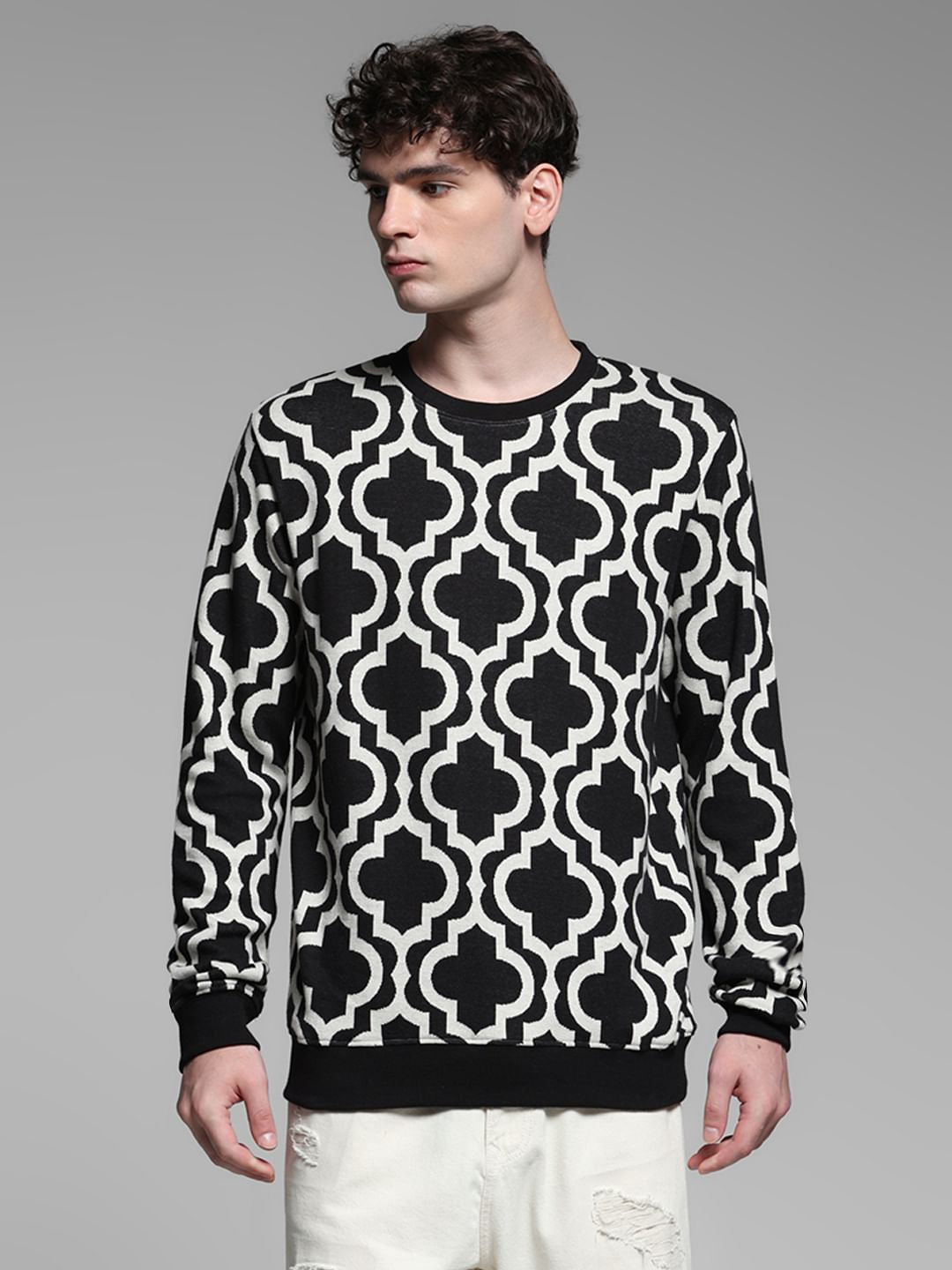 Black Jacquard Printed Pullover