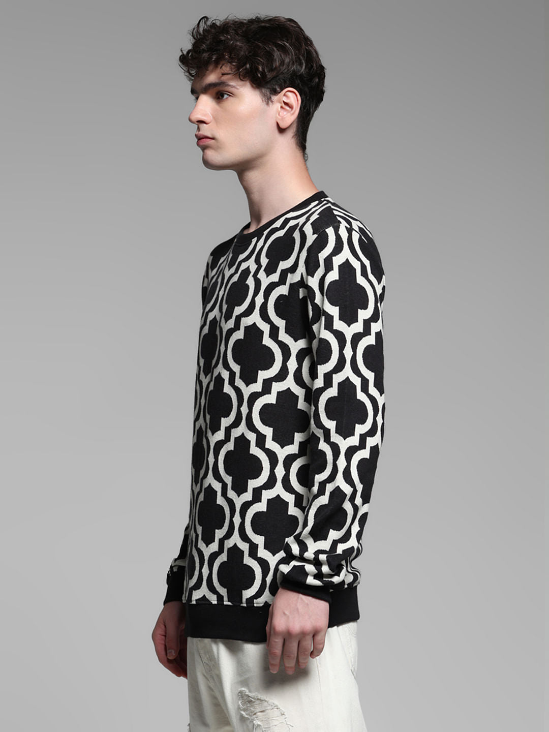 Black Jacquard Printed Pullover